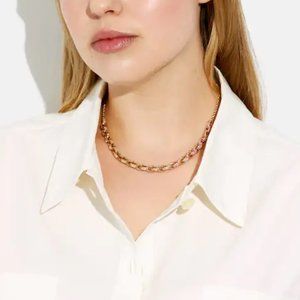 Coach Pave Signature Chain Link Necklace in Pink NWT